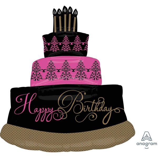 Balão Supershape "Happy Birthday" Bolo Rosa