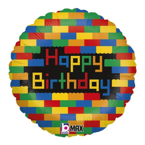 Balão Standard "Happy Birthday" - Lego Blocks