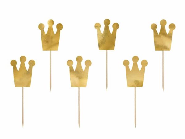 6 Cake Toppers - Coroas Douradas